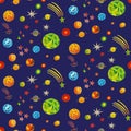 Seamless pattern with planets. Bright illustration with space. Royalty Free Stock Photo