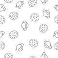 Seamless pattern of planets in doodle style on a white background. Black line Royalty Free Stock Photo