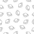 Seamless pattern of planets in doodle style on a white background. Black line Royalty Free Stock Photo