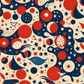 Seamless pattern with planets, stars and comets. Vector illustration