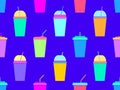 Seamless pattern with plastic or paper cups with a straw. Plastic and paper cups for carbonated drinks. Plastic smoothie glass Royalty Free Stock Photo