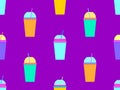 Seamless pattern with plastic or paper cups with a straw. Plastic and paper cups for carbonated drinks. Plastic smoothie glass Royalty Free Stock Photo