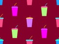 Seamless pattern with plastic or paper cups with a straw. Plastic and paper cups for carbonated drinks. Plastic smoothie glass Royalty Free Stock Photo