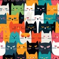 Seamless pattern playful and adorable happy cats in a whimsical and colorful design