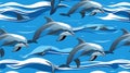 Seamless Pattern of Playful Dolphins Swimming in Blue Ocean Waves Royalty Free Stock Photo