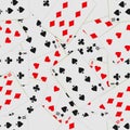 Seamless pattern with playing cards in chaos. Card deck repeated background. Royalty Free Stock Photo