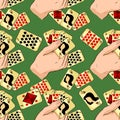 Seamless pattern playing cards suit lady ace vector illustratio Royalty Free Stock Photo