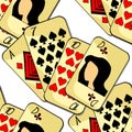 Seamless pattern playing cards suit lady ace vector illustratio Royalty Free Stock Photo