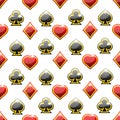 Seamless pattern with Playing Cards Symbols on white background. Heart, spade, club and diamond Royalty Free Stock Photo