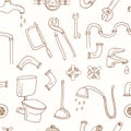 Seamless pattern with Plumbing hand drawn decorative icons set