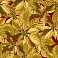 Seamless pattern with poinsettia. Christmas flower bouquet ornament in golden color Royalty Free Stock Photo