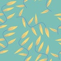 Seamless pattern with pointed yellow leaves with curved stems