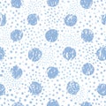 Seamless pattern with polka dot ornament. Stylish drawn dotted backdrop. Abstract textured circle ornament with water drops