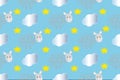 Seamless pattern polka dot with sheep and clouds .