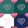 Seamless pattern with polygonal heart and contour heart. Royalty Free Stock Photo