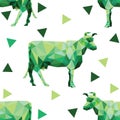 Seamless pattern with polygonal images of cows and triangles