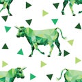 Seamless pattern with polygonal images of cows and triangles