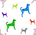 Seamless pattern with polygonal triangle dogs of different colors on white background Royalty Free Stock Photo