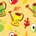 Seamless pattern of polyroll, apple and leaves on orange background - illustration Royalty Free Stock Photo