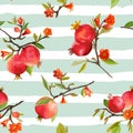 Seamless Pattern. Pomegranate Tropical Background. Floral Pattern