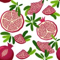 Seamless pattern with pomegranates. Decorative patterns of the pomegranate fruit. Shana Tova, Jewish New Year