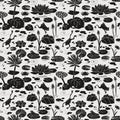 Seamless pattern, pond life in silhouette style