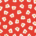 Seamless pattern with popcorn on red background