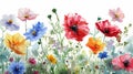 Seamless pattern with poppies and cornflowers, watercolor illustration Generative AI