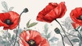 Seamless pattern with poppies. Hand drawn vector illustration Generative AI Royalty Free Stock Photo