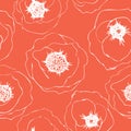 Seamless pattern with poppies. Linear doodle art