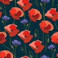 Seamless pattern poppy cornflower