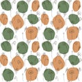 Seamless pattern Poppy Wildflowers line art and orange green Flower drawing illustration Black on white background