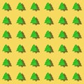 Seamless pattern of popular child anti stress pop it toy in form of green Xmas tree on yellow. Royalty Free Stock Photo