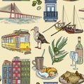 Seamless pattern with Portugal landmarks. Royalty Free Stock Photo