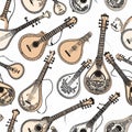 Seamless Pattern of Portuguese Guitarra Instruments Royalty Free Stock Photo