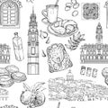Seamless pattern with Portuguese landmarks. Royalty Free Stock Photo