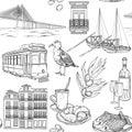 Seamless pattern with Portuguese sketches Royalty Free Stock Photo