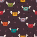 Seamless pattern with post letters. Love mail.