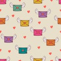 Seamless pattern with post letters. Love mail.