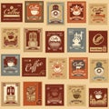 Seamless pattern of postage stamps on coffee theme Royalty Free Stock Photo