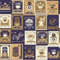 Seamless pattern of postage stamps on coffee theme Royalty Free Stock Photo