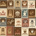 Seamless pattern of postage stamps on coffee theme Royalty Free Stock Photo