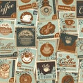 Seamless pattern with postage stamps on coffee theme Royalty Free Stock Photo