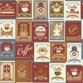 Seamless pattern with postage stamps on the theme of coffee Royalty Free Stock Photo