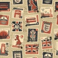 Seamless pattern with postage stamps on uk theme