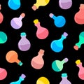 A seamless pattern with potions,bottles,jars, glass