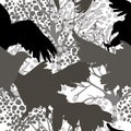 Seamless pattern with predatory birds silhouettes