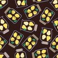 Seamless pattern with preserved fruits.