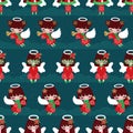 Seamless pattern of pretty Christmas angels flying on green starry night Royalty Free Stock Photo