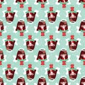 Seamless pattern of pretty Christmas angels with peace message.